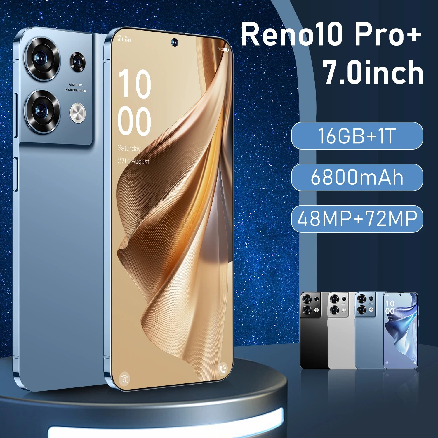 2023 Reno10  Ʈ, 7.0 ġ Ǯ ũ ̽ ID, 16GB + 1TB ޴, ۷ι  4G 5G ޴,  귣, ǰ